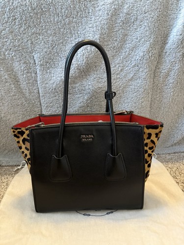 Prada black leather leopard - black, &