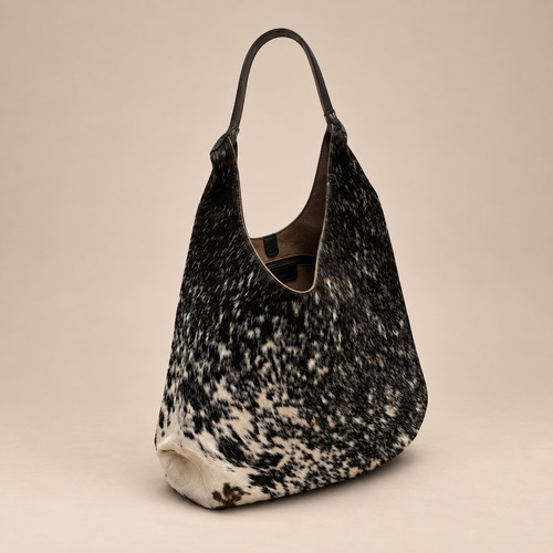 Genuine cowhide hobo bag black - cowhide,