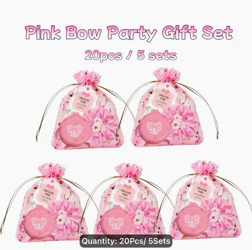 Pink bow party gift - pink, set
