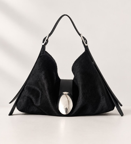 Black cowhide leather hobo - leather,