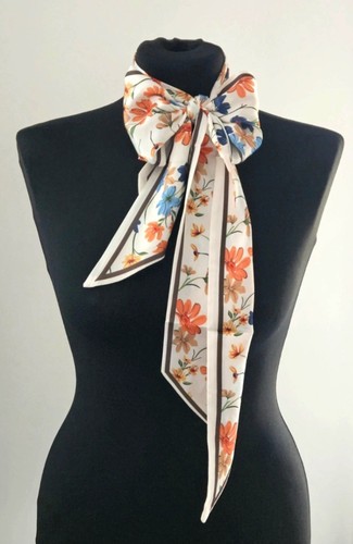 Long floral skinny scarf satin - floral,