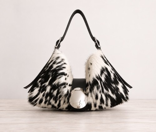 Speckled cowhide leather hobo - cowhide,